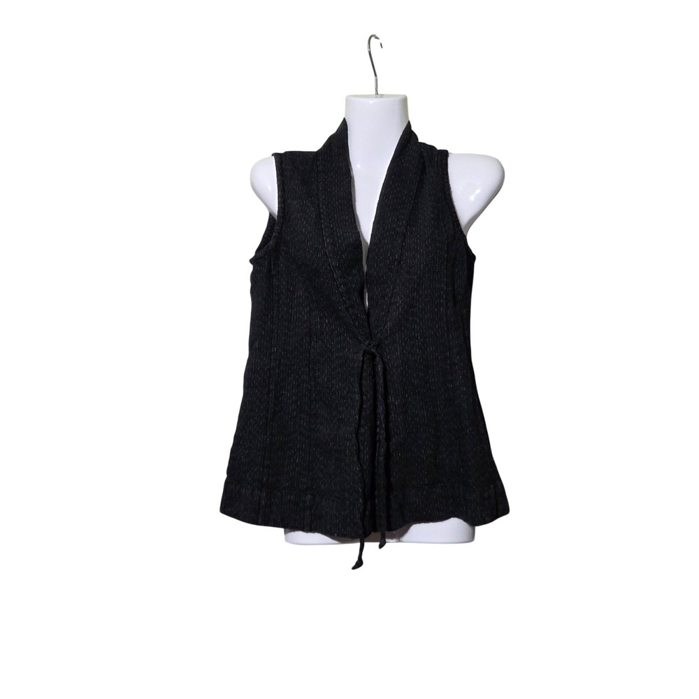 Eileen Fisher Womens XS Charcoal Black Textured Knit Tie Front Sleeveless Vest - Picture 3 of 9